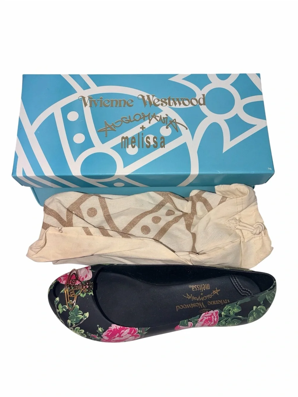 New in Box Vivienne Westwood Anglomania Melissa Roses Floral 9 Black Pink Green